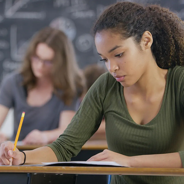 student taking test